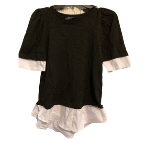 Socialite Cowl Neck Twofer Top Small Black with Blue & White Pinstripe NEW